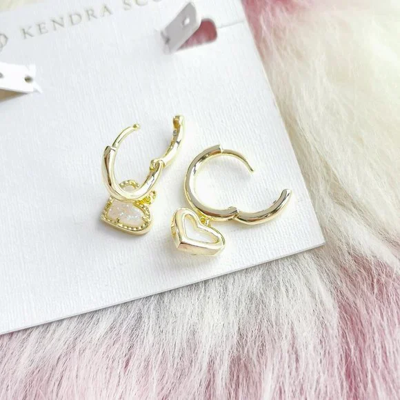 Gold Ari Heart Iridescent Drusy Huggie Earrings - Picture 3 of 3